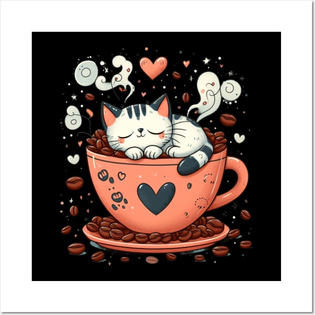 Feline Brews: Coffee & Cats Collide in Cuteness Wall Art by Divineshopy